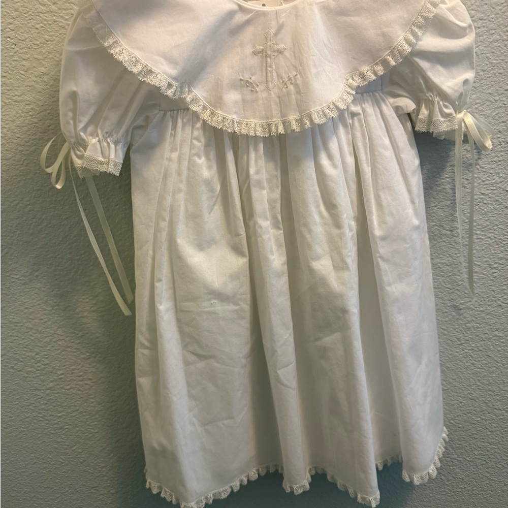 White Baptism/Easter Dress with Lace Trim